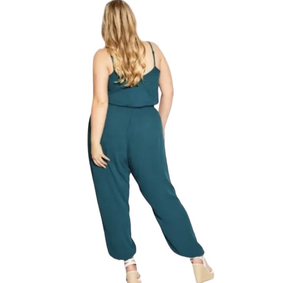 City Chic Capri Teal Jumpsuit Size 16 - Picture 3 of 10